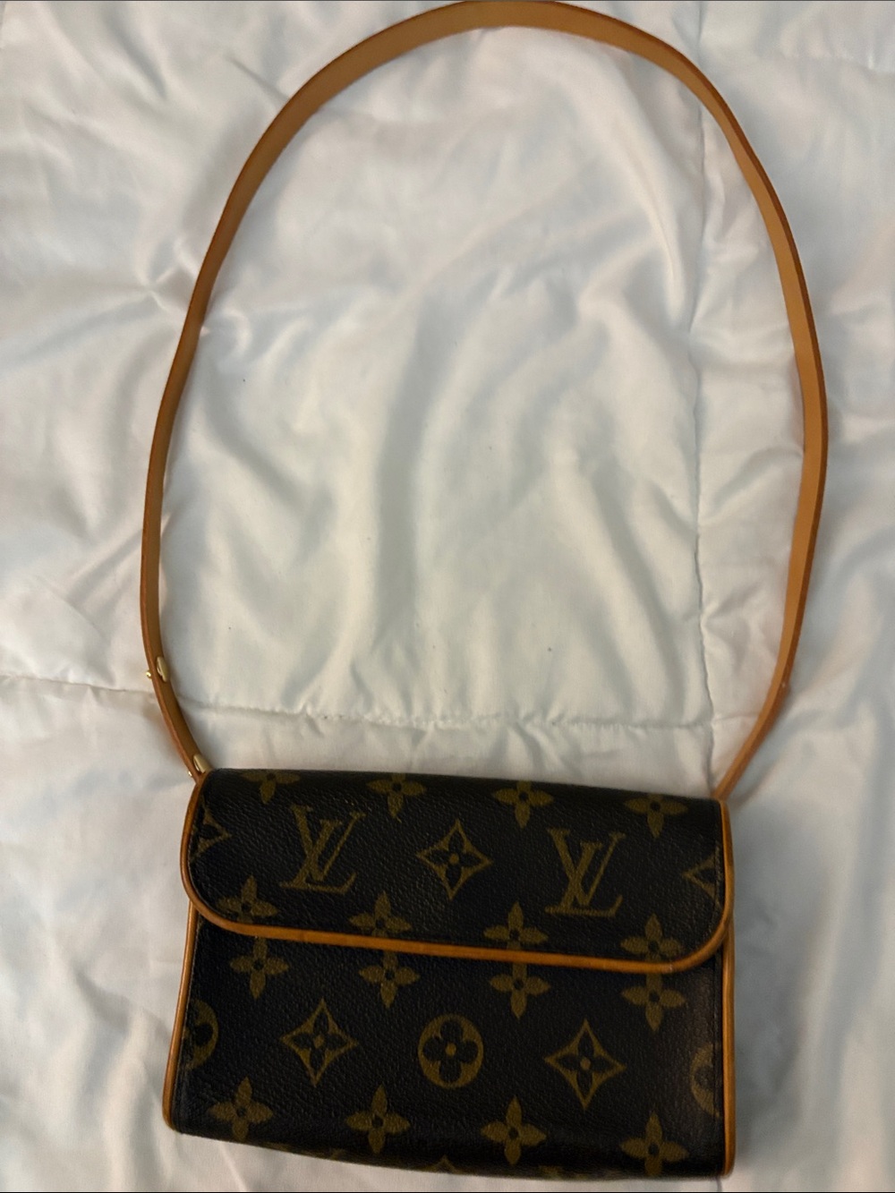 Authentic Louis Vuitton Monogram Brown and Tan Clutch belt bag with generic belt